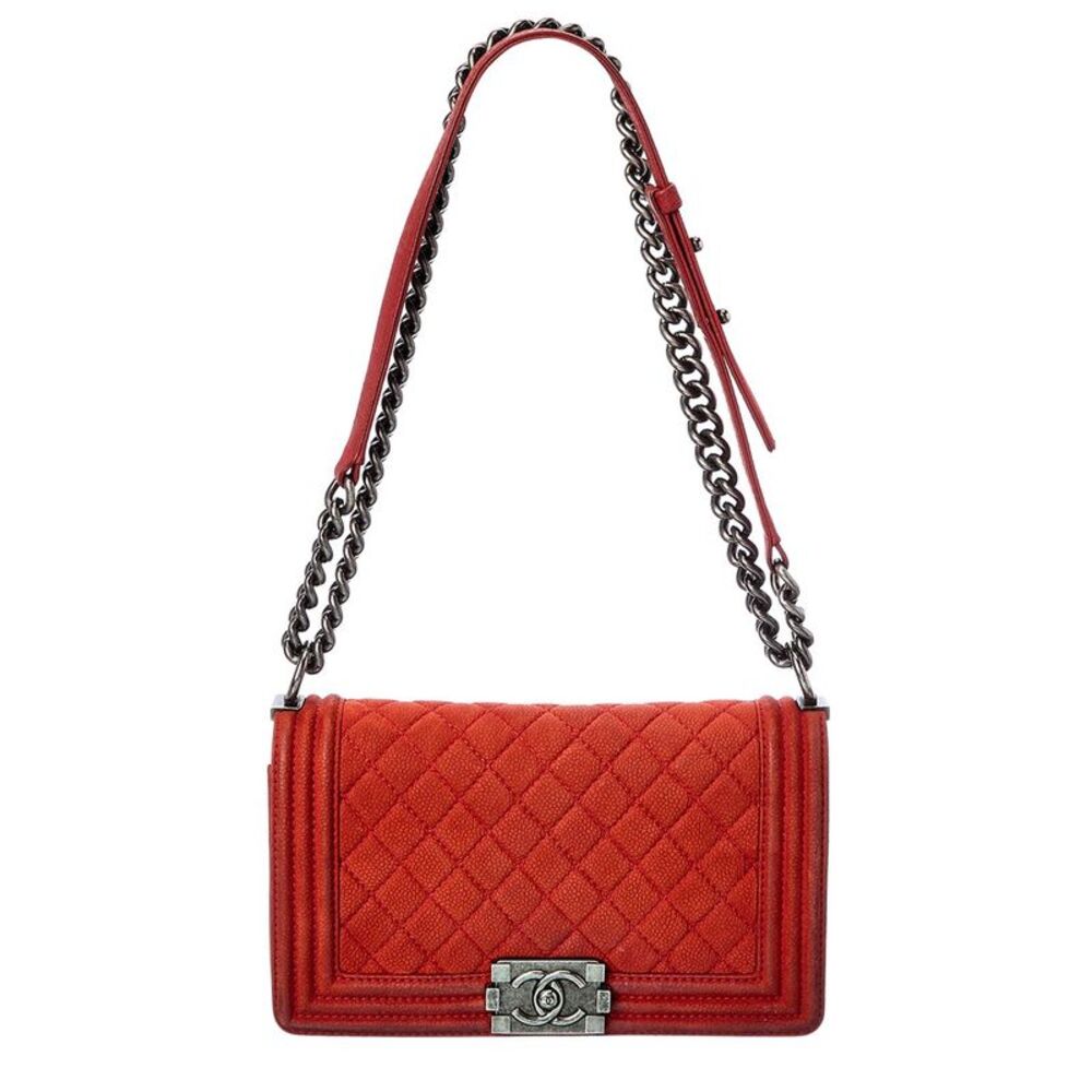 Chanel Red Quilted Suede Medium Boy Bag (Authentic Pre-Loved)